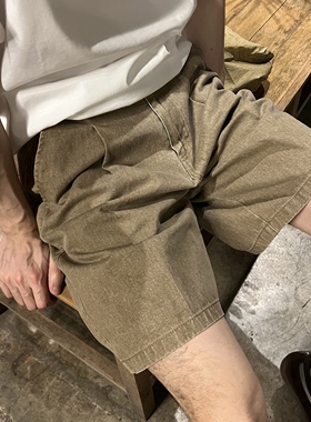 Nick Tian 夏季美式复古半松紧腰牛仔短裤男宽松休闲直筒五分裤