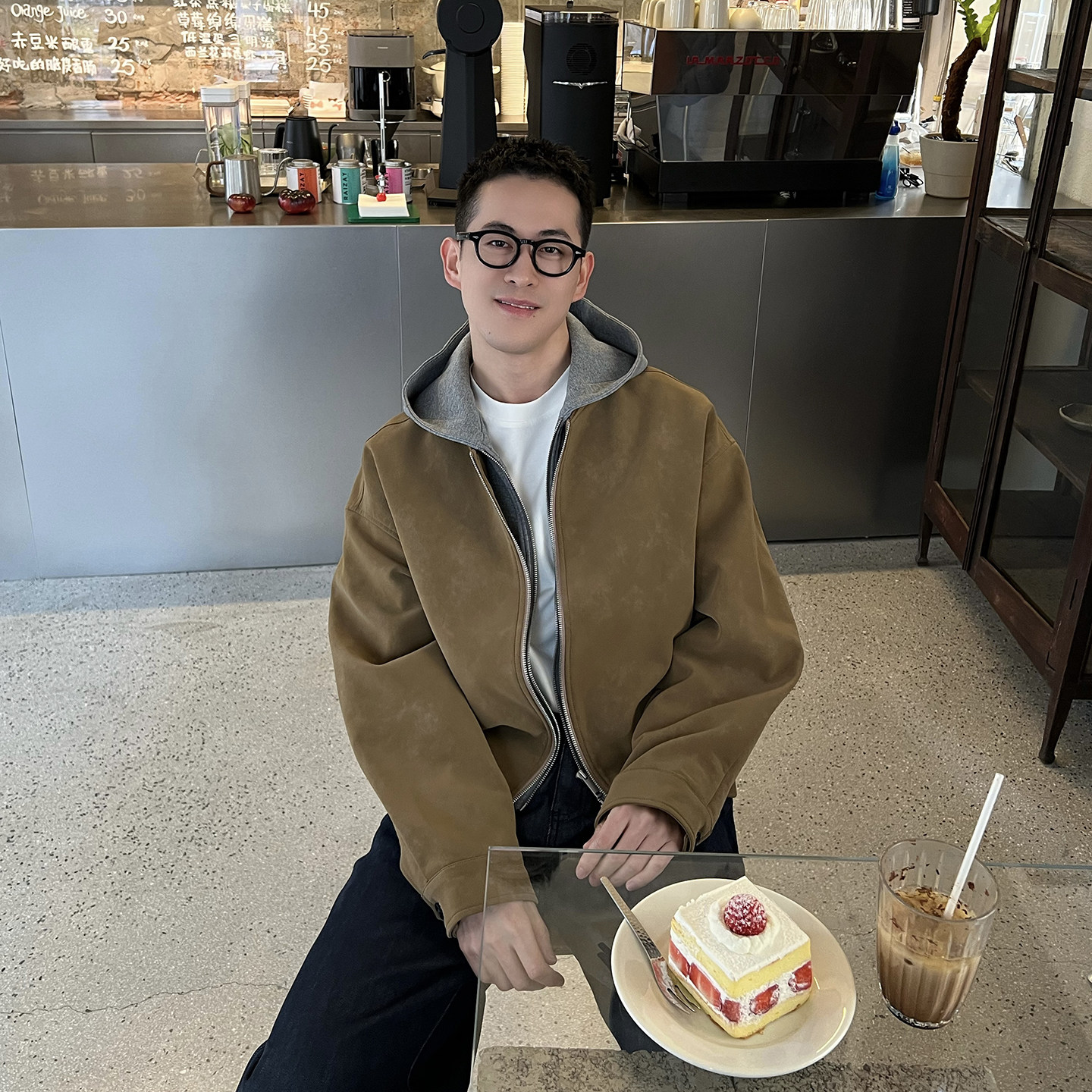 Nick Tian 早春假两件连帽卫衣皮衣男新款复古休闲风拉链夹克外套