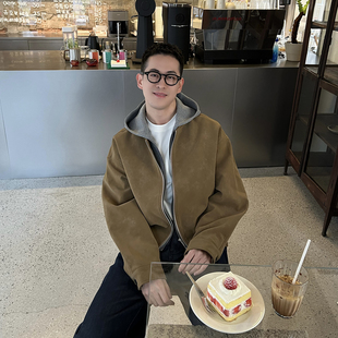 Nick Tian 早春假两件连帽卫衣皮衣男新款复古休闲风拉链夹克外套