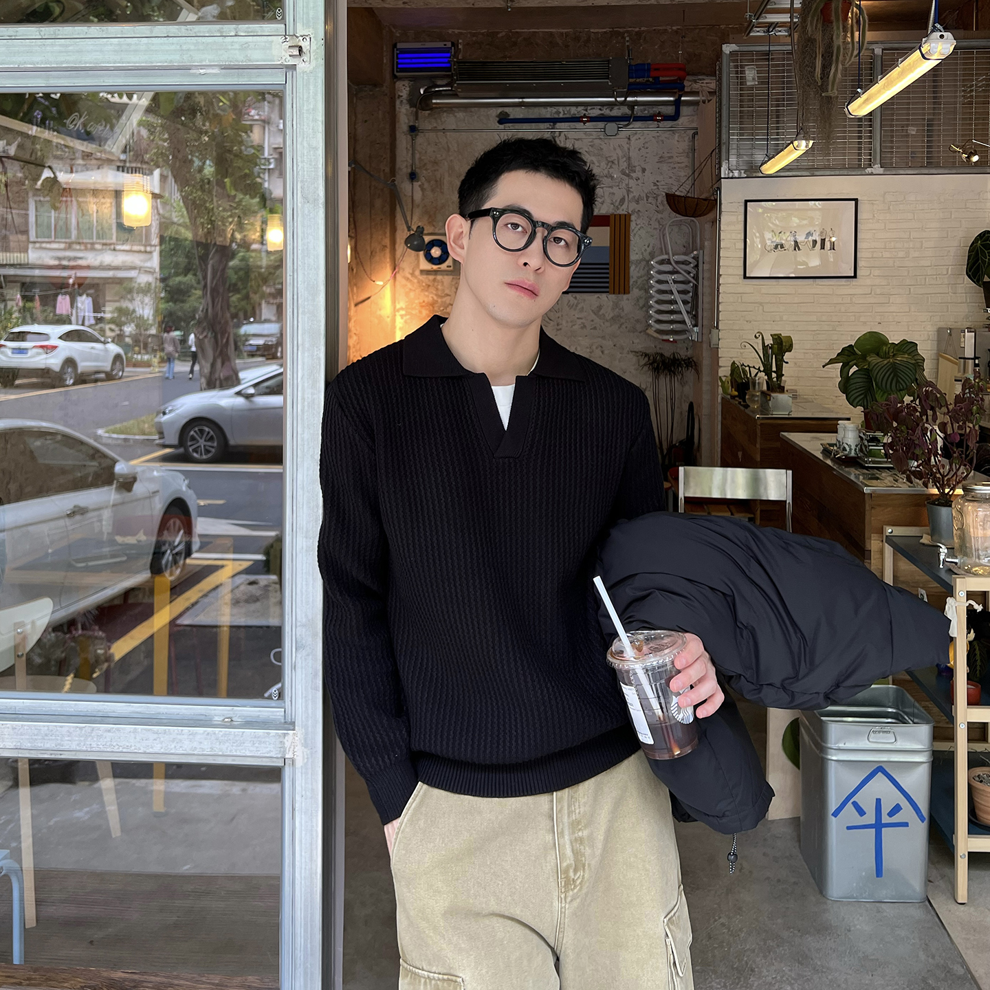 NickTian老钱风V领套头毛衣男