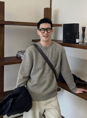 Nick Tian 极简风纯色毛衣长袖针织衫男秋冬宽松软糯圆领打底衫