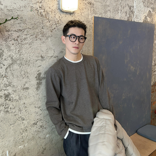 男秋冬高级感毛衣打底衫 老钱风纯色假两件白边针织衫 Tian Nick