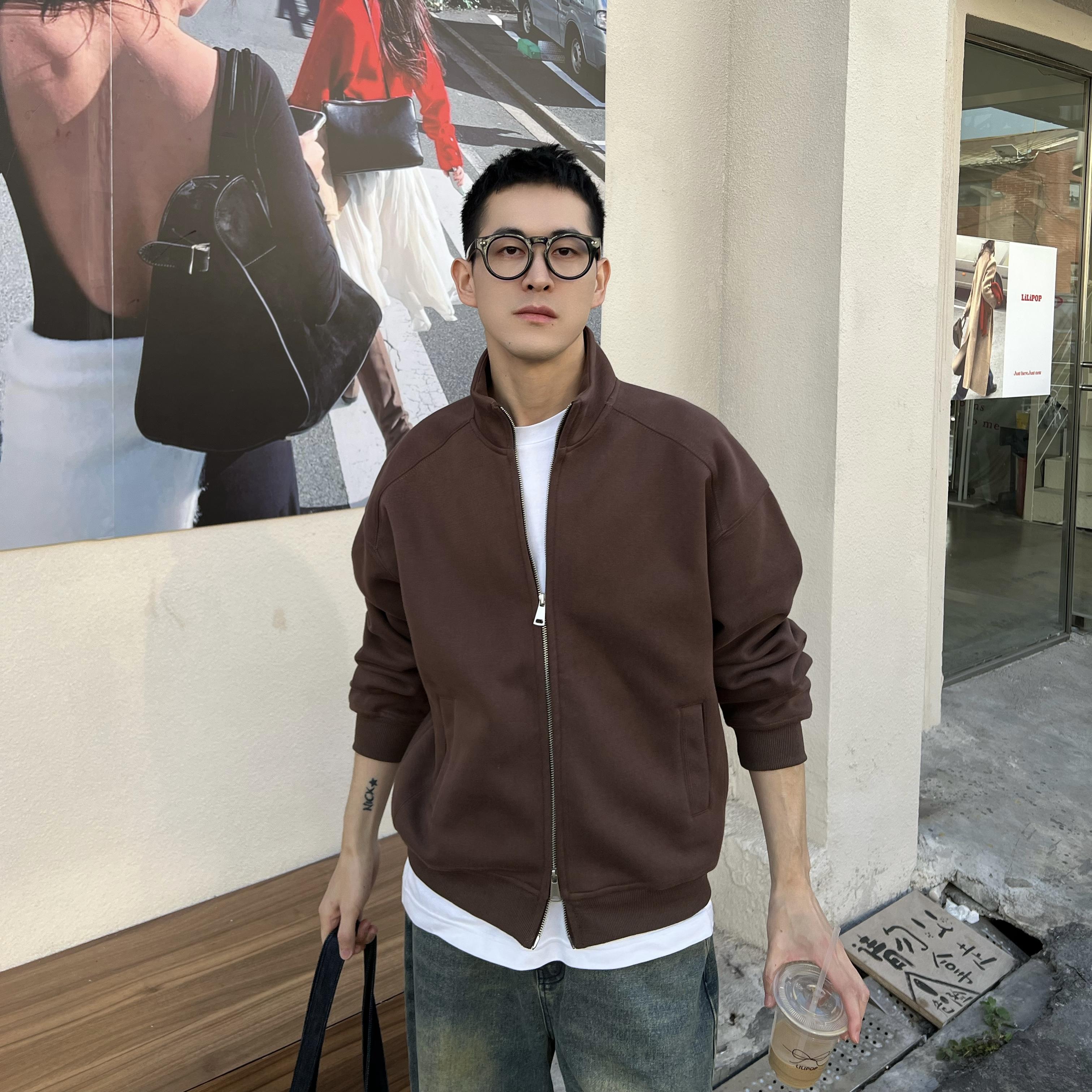 Nick Tian 秋冬新款复古立领拉链卫衣外套男韩版宽松休闲百搭上衣
