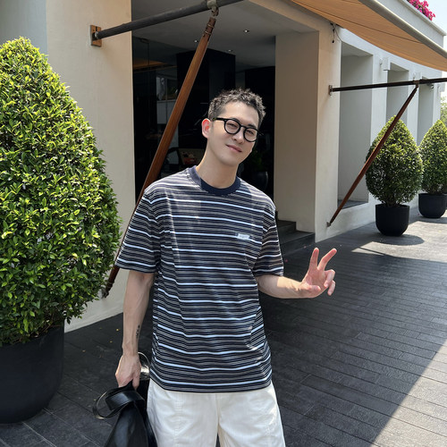 NickTian休闲撞色条纹短袖T恤