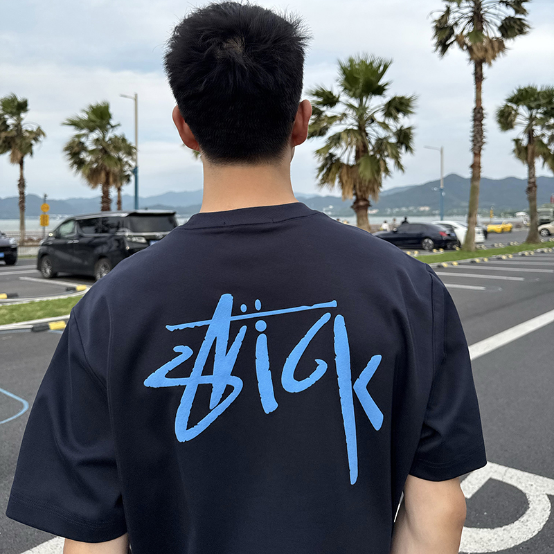 NickTian蓝色背后字母印花短袖