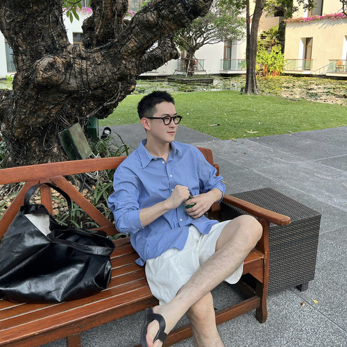 NickTian极简纯色条纹长袖衬衫