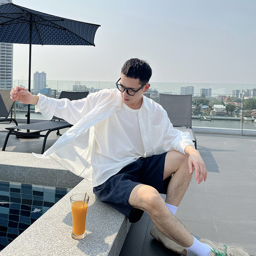 NickTian柔软透气棉麻防晒衬衫