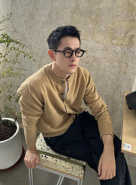 Nick Tian 纯羊毛开衫宽松毛衣外套男秋季韩系休闲老钱风针织衫