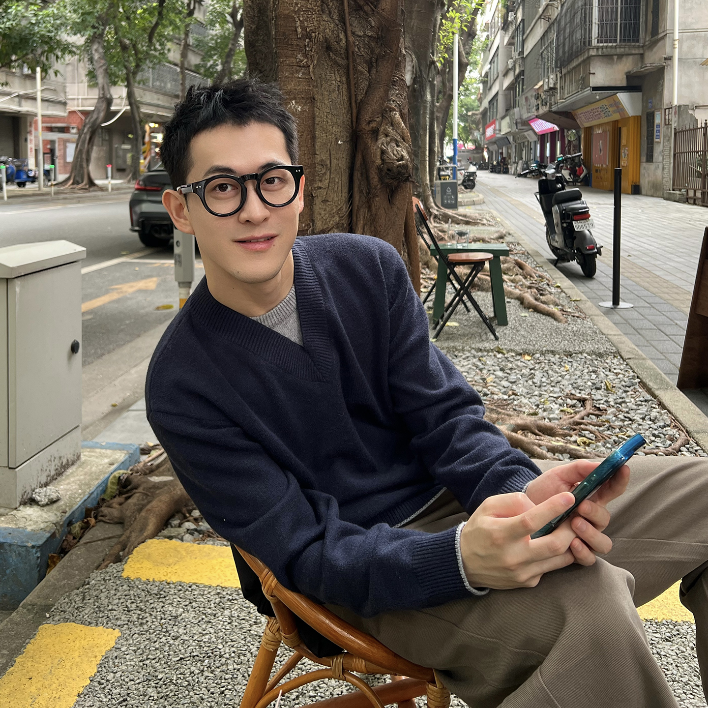 NickTian假两件拼色针织衫男