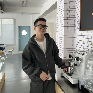 新款 加绒加厚连帽卫衣外套男冬季 宽松休闲潮流拉链上衣 Tian Nick