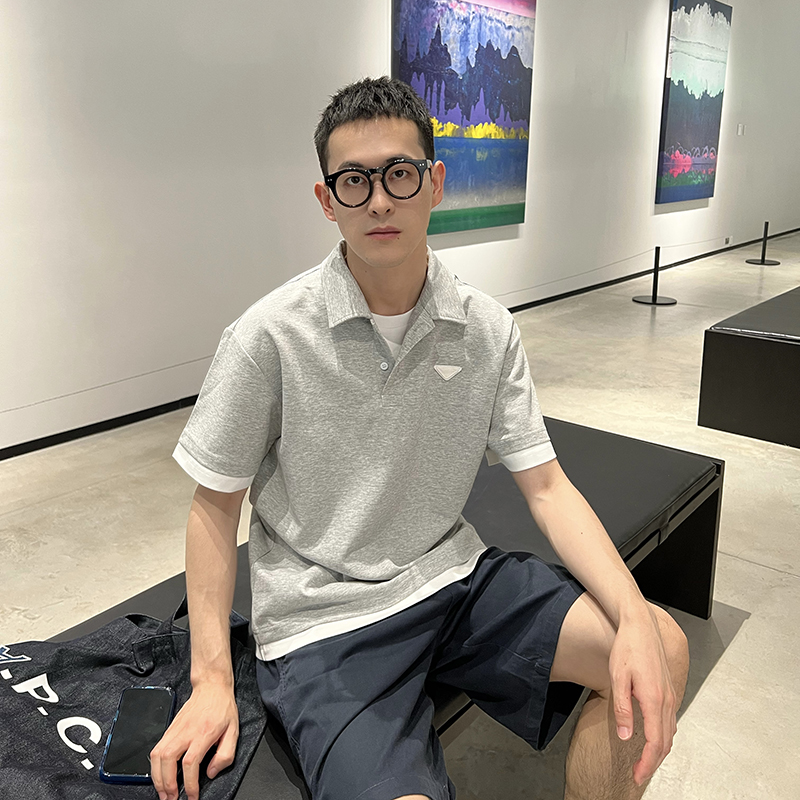 NickTian韩版假两件polo衫T恤