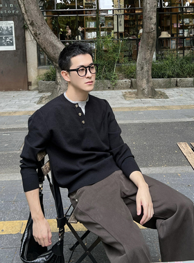 Nick Tian 假两件亨利领针织衫男秋冬新款韩系休闲毛衣内搭上衣