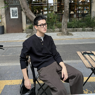 男秋冬新款 假两件亨利领针织衫 韩系休闲毛衣内搭上衣 Tian Nick