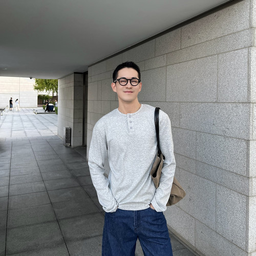 秋冬slimfit单排扣微弹长袖T恤