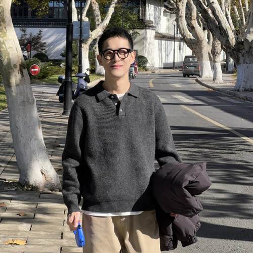 NickTian慵懒感polo领针织毛衣