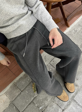 Nick Tian 全松紧带灰色卫裤男秋冬新款百搭休闲裤韩版直筒长裤