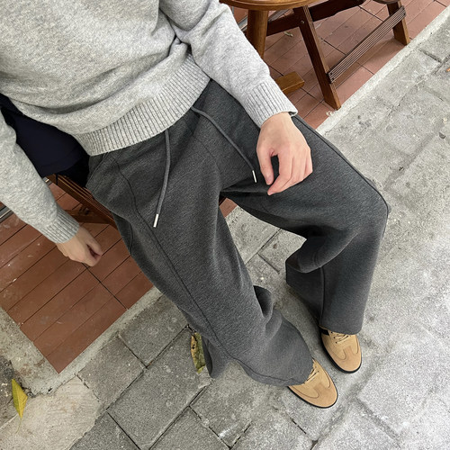 NickTian全松紧带灰色卫裤男