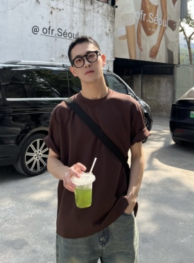 nick tian 日系圆领宽松纯色短袖男基础款半袖T恤日常简约打底衫