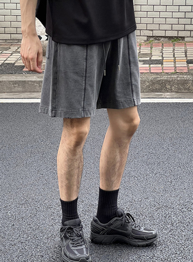 Nick Tian 水洗黑色运动短裤卫裤男夏季新款美式休闲宽松百搭直筒