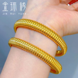 螺纹手镯黄金9999足金5D工艺2024年新款女士蛇骨宽面纯金手环送礼