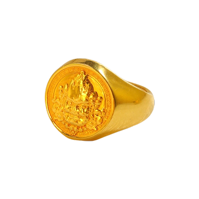 黄金财神开口戒指999足金黄财神招财转运活口戒子男女款纯金礼物