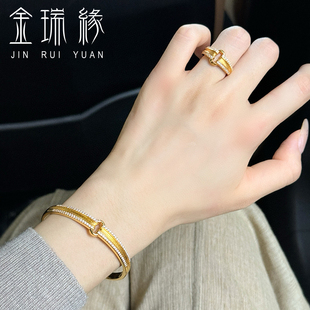 黄金拉丝双扣点钻手镯女999足金镶嵌莫桑钻20204新款手环纯金送礼