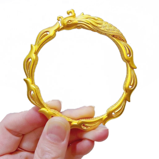 纯黄金龙凤手镯 婚庆古法实心凤凰呈祥国潮风婚嫁足金999纯金镯子