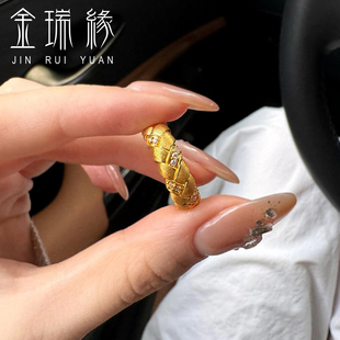 黄金镶嵌莫桑钻麦穗戒指点钻拉丝复古女戒编织麻花送女友生日礼物