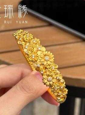 黄金繁花锦簇手镯女新款999足金小众设计闭口镯子送女友生日礼物