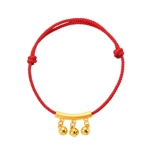 黄金弯管铃铛吊坠999足金3个铃铛编绳手链女士3D硬金挂坠纯金项链