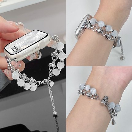 猫眼石手链适用applewatchs10表带s11夏天iwatch9/8/7/6/5苹果手表女生猫眼石iwatchs10小香风se3高级替换带