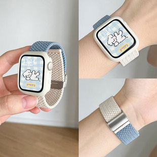 适用小米手环9pro表带新款 8Pro尼龙编织卡扣腕带小米智能运动手表8Pro撞色回环秋冬替换带保护壳配件云顶创想