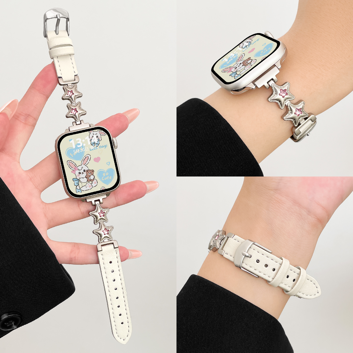 适用红米watch星星皮质秋冬表带