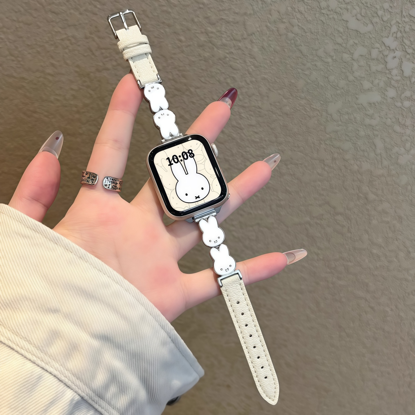 适用华为fit手表米菲兔皮质表带