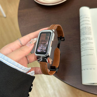 适用华为手环10 6pro秋冬皮质男女高级替换带配件云顶创想 9表带8NFC腕带折叠磁吸扣荣耀9智能运动手环band7