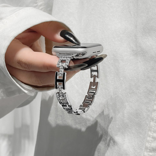 适用苹果iwatch手表带s11代新款金属表链s10女生夏季applewatch9智能运动腕带s8高级感苹果腕表系列se3小众