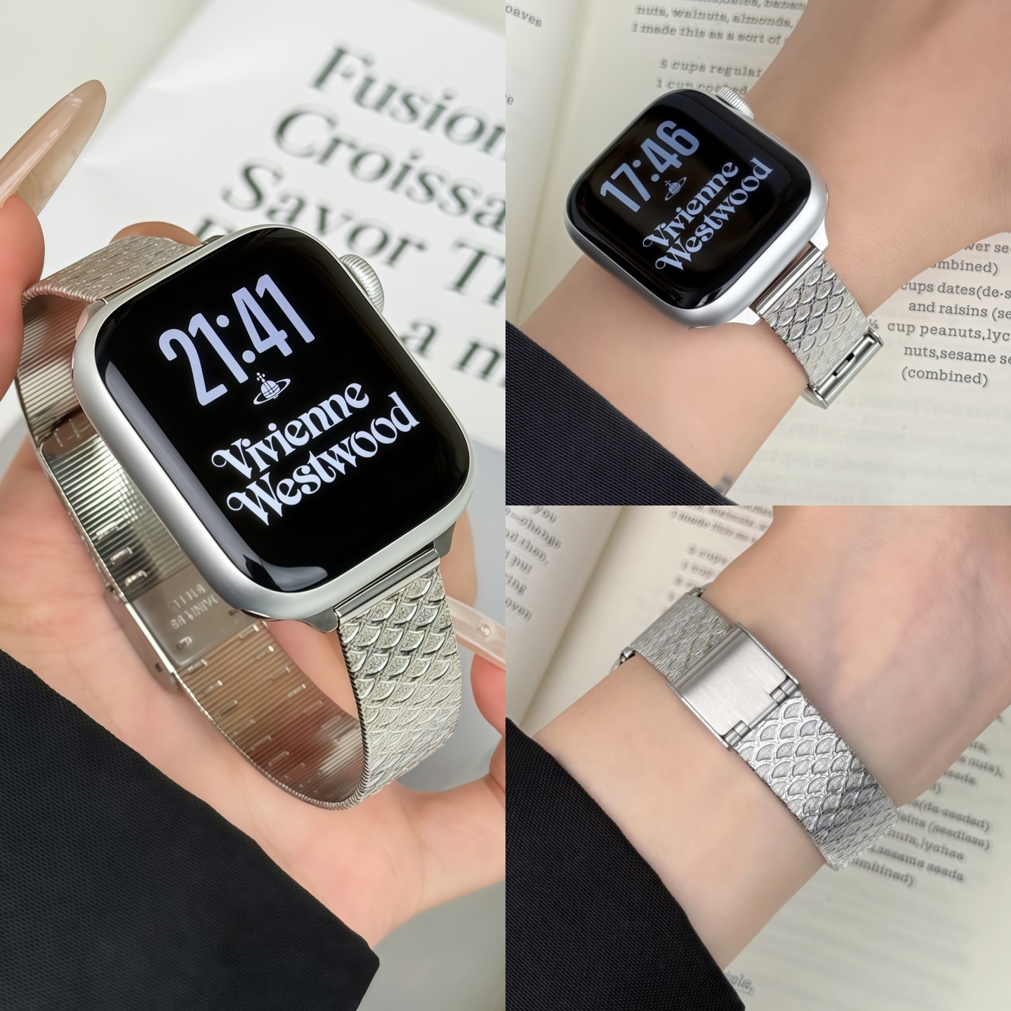 适用苹果iwatch鱼尾纹不锈钢表带