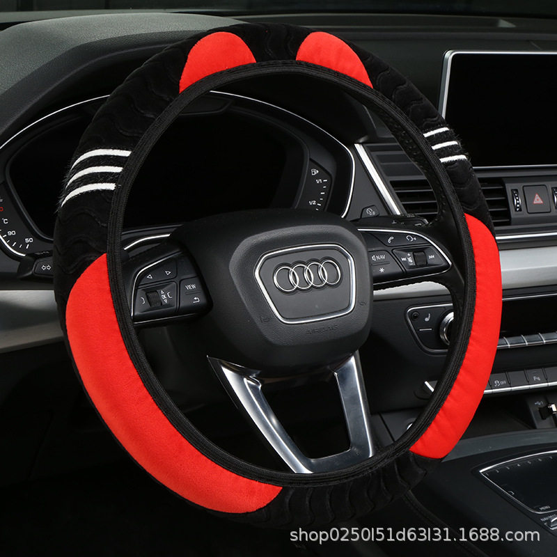 汽车方向盘套弹力无内圈把套毛绒时尚跨境耐脏可爱四季车型通用