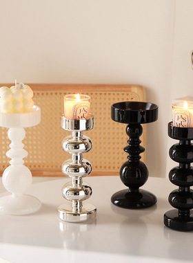 北欧轻奢玻璃蜡烛台浪漫烛光感摆件家居桌面酒柜玄关新房装饰