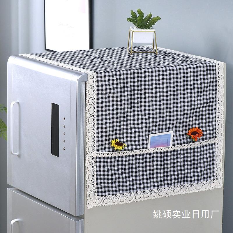 新款棉麻单开门冰箱盖布双开门防尘罩两侧收纳袋洗衣机罩盖巾