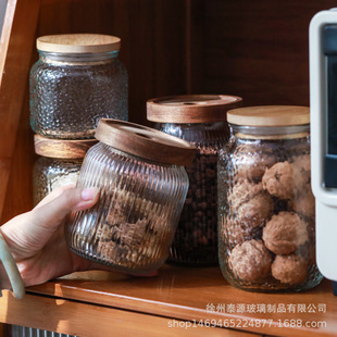 透明玻璃锤纹密封罐厨房家用杂粮花茶茶叶收纳储物罐厂家 日式