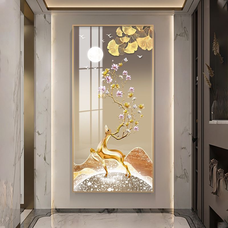 入户玄关装饰画轻奢客厅走廊过道背景墙挂画竖版墙壁画水晶晶瓷画