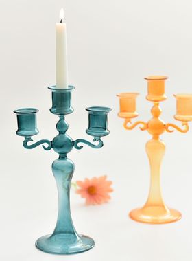 创意法式玻璃烛台 浪漫烛光晚餐彩色蜡烛台 家居摆件婚礼拍摄