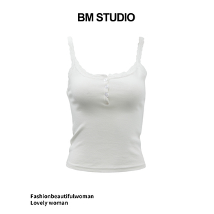Brandygirl新款bm吊带背心蕾丝纽扣纯欲风修身显瘦百搭外穿上衣女