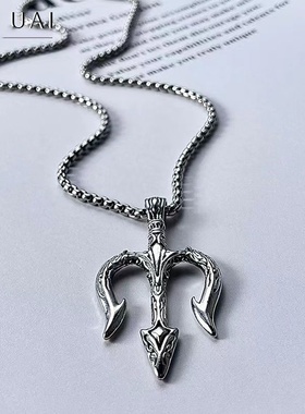 欧美嘻哈复古海王三叉戟项链朋克暗黑高街鱼叉项链潮人海神毛衣链