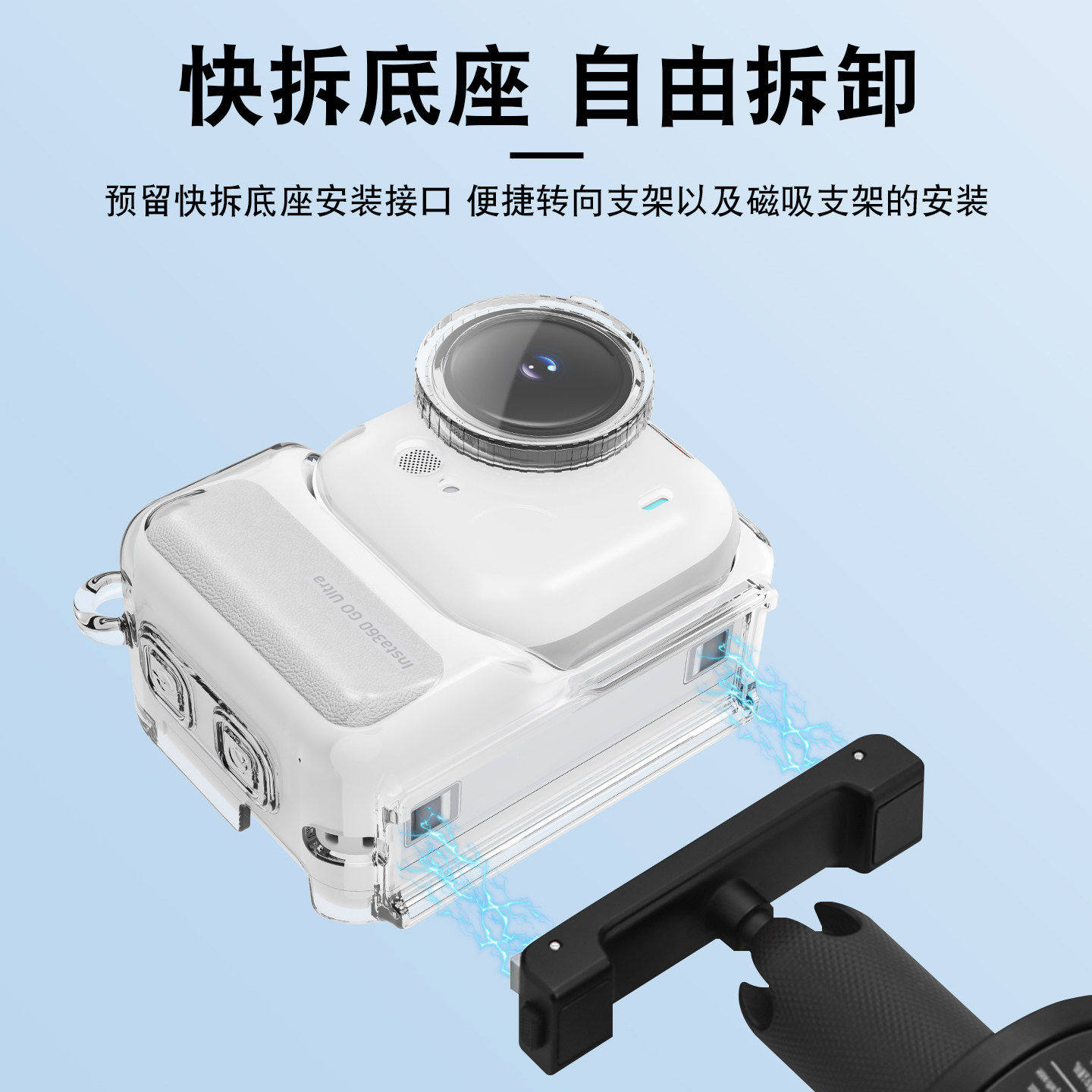 适用于影石Insta360 GO Ultra硅胶保护壳镜头机身防摔透明壳Ultra镜头防摔防刮钢化膜保护套口袋运动相机配件