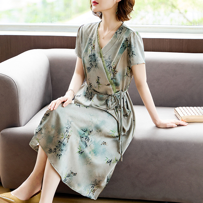 妈妈夏装气质雪纺连衣裙2025新款中老年女装夏季中长款印花长裙子