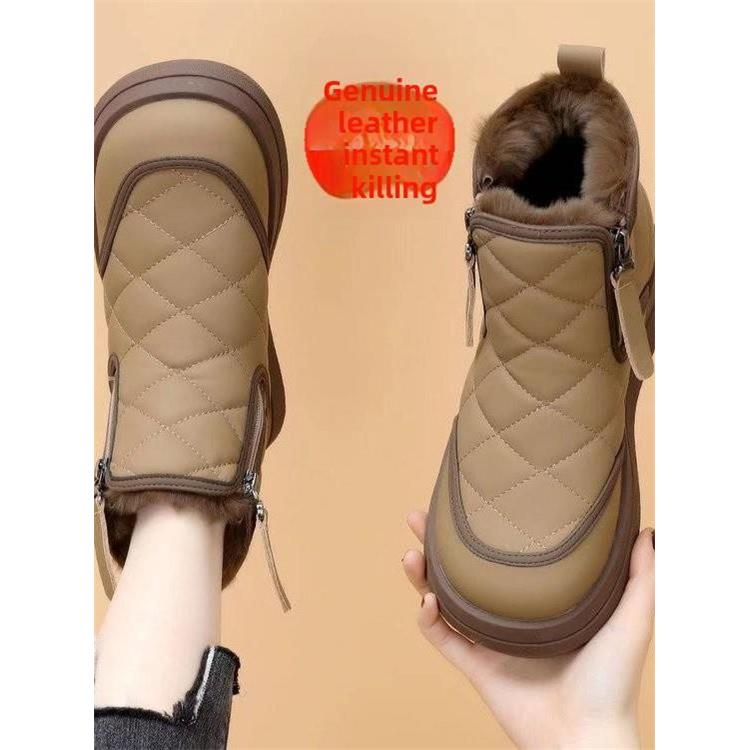 品牌皮面软底雪地靴女2025新款冬季加绒加厚保暖棉鞋东北防滑