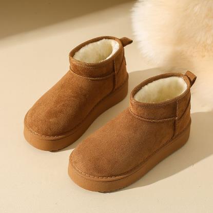 品牌磨砂厚底雪地靴女2025新款冬季加绒加厚保暖毛皮一体大棉鞋