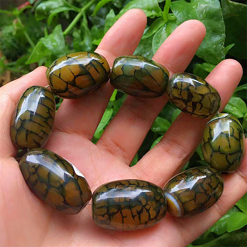 天然冰裂龙纹玛瑙大号佛珠手链霸气男椭圆鸟蛋玉石手串带证书保真
